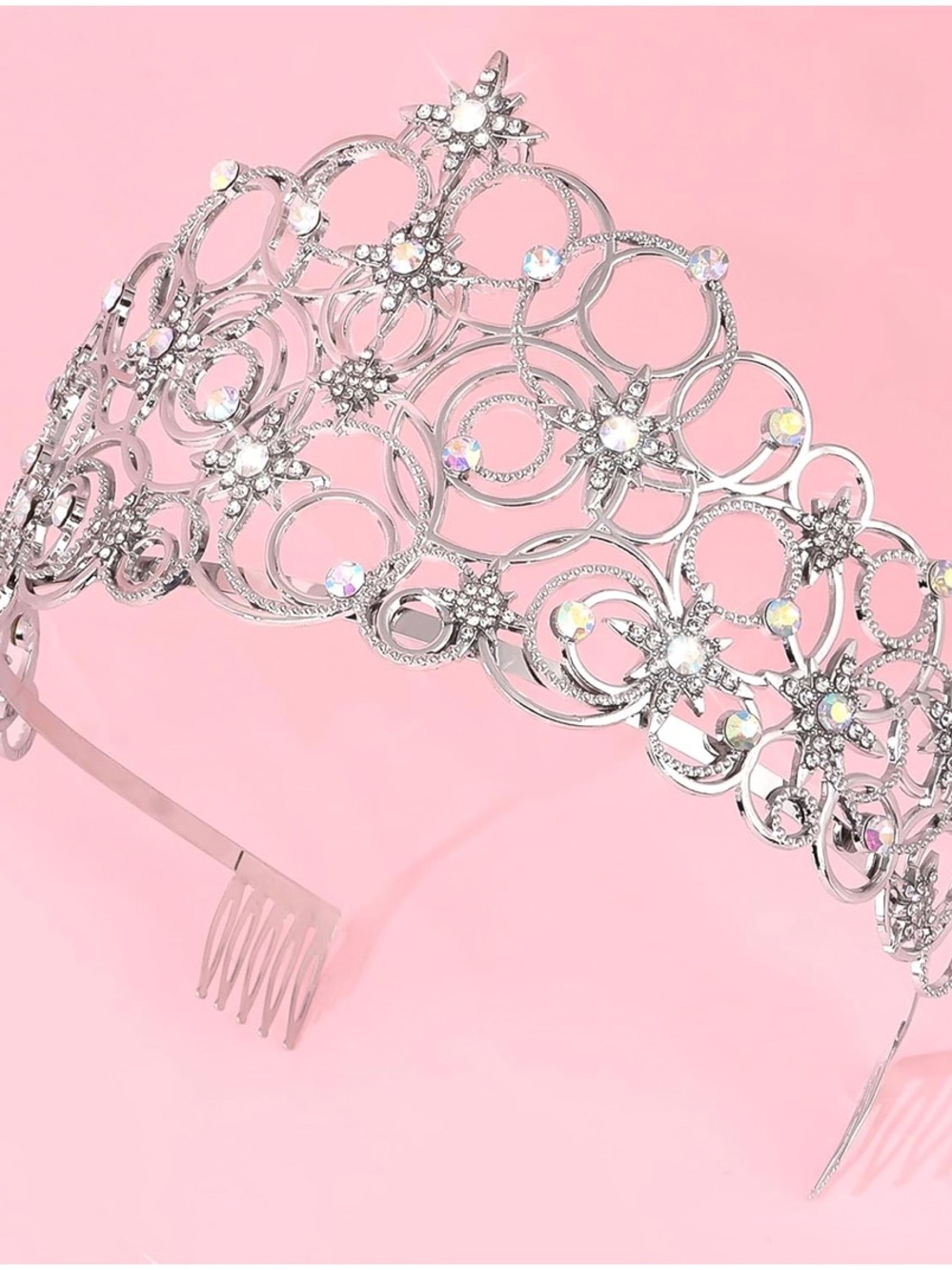 Silver Crystal Bridal Tiara Headpiece with Comb